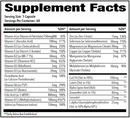 Supplement facts label with various vitamins and minerals listed
